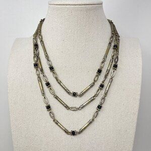 Avon Triple Strand Silver Tone Necklace with Black‎ Bead Accents Vintage 90's